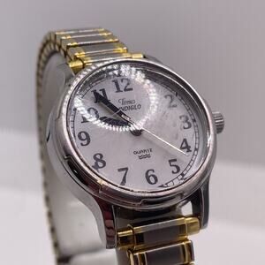 Vintage Timex Indiglo Stretch Gold Silver Watch Works New Battery